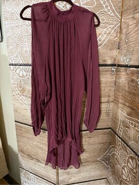 City Chic Plum Pleated High-Low Blouse